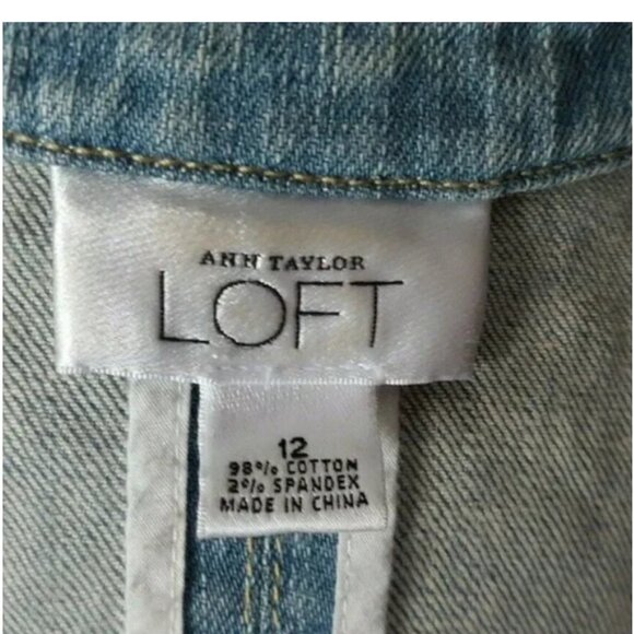 Ann Taylor Loft Blue Distressed Denim Jacket, Size 12 - Picture 5 of 5